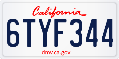CA license plate 6TYF344