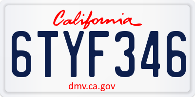 CA license plate 6TYF346