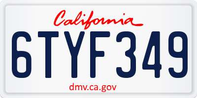 CA license plate 6TYF349