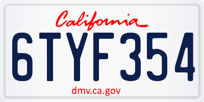 CA license plate 6TYF354