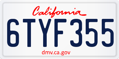 CA license plate 6TYF355