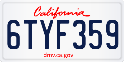 CA license plate 6TYF359