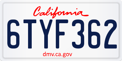 CA license plate 6TYF362