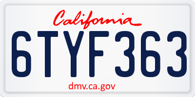 CA license plate 6TYF363