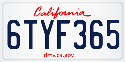CA license plate 6TYF365