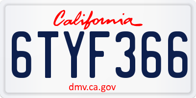 CA license plate 6TYF366