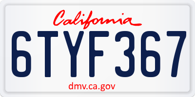 CA license plate 6TYF367