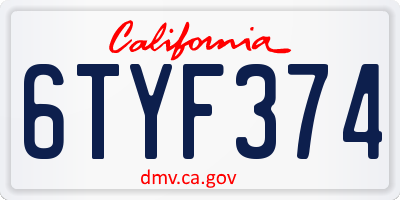 CA license plate 6TYF374