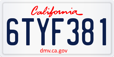 CA license plate 6TYF381