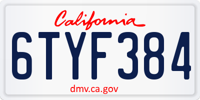 CA license plate 6TYF384
