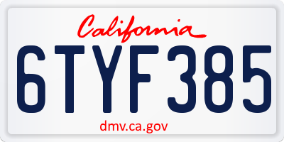 CA license plate 6TYF385