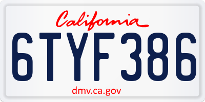 CA license plate 6TYF386