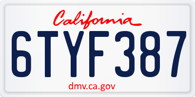 CA license plate 6TYF387
