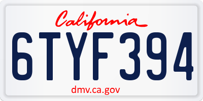CA license plate 6TYF394