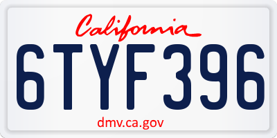CA license plate 6TYF396