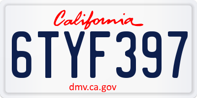 CA license plate 6TYF397