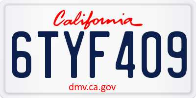 CA license plate 6TYF409