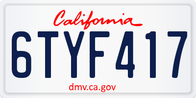 CA license plate 6TYF417