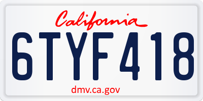 CA license plate 6TYF418