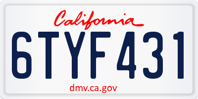 CA license plate 6TYF431