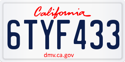 CA license plate 6TYF433