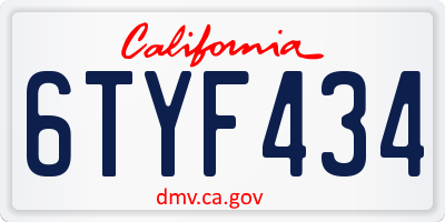 CA license plate 6TYF434
