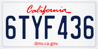 CA license plate 6TYF436