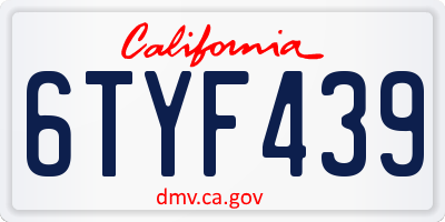 CA license plate 6TYF439