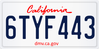 CA license plate 6TYF443