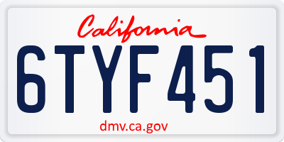 CA license plate 6TYF451