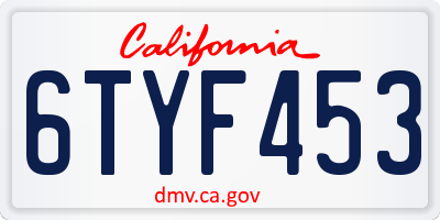 CA license plate 6TYF453
