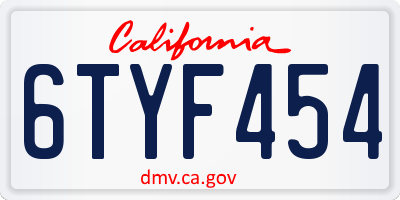 CA license plate 6TYF454