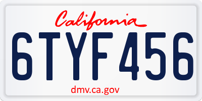 CA license plate 6TYF456