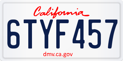 CA license plate 6TYF457