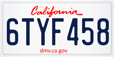 CA license plate 6TYF458