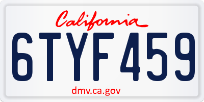 CA license plate 6TYF459