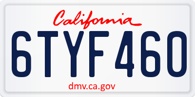CA license plate 6TYF460