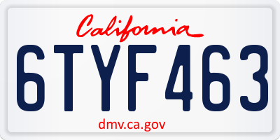 CA license plate 6TYF463