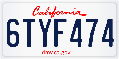 CA license plate 6TYF474