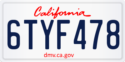 CA license plate 6TYF478
