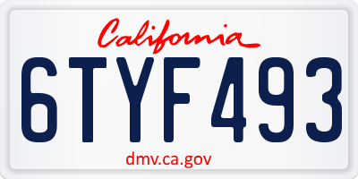 CA license plate 6TYF493