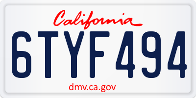 CA license plate 6TYF494