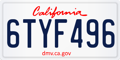 CA license plate 6TYF496