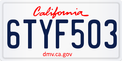 CA license plate 6TYF503