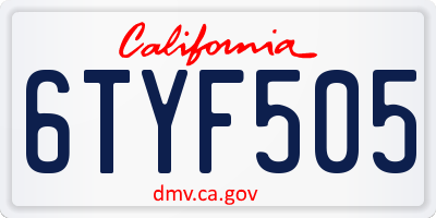 CA license plate 6TYF505