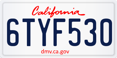 CA license plate 6TYF530