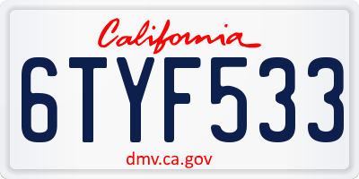 CA license plate 6TYF533