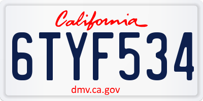 CA license plate 6TYF534