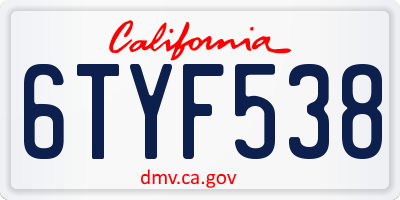 CA license plate 6TYF538