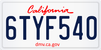 CA license plate 6TYF540